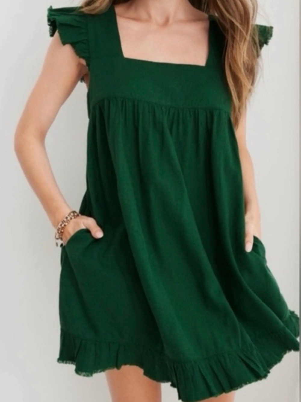 Aerie Emerald Green Ruffle Sleeve Square Neck Mini Dress